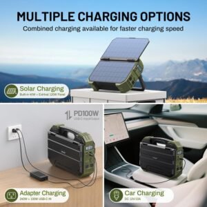 BROWEY 1600W (3200W Peak) Portable Power Station with Built-in Solar Panel Green