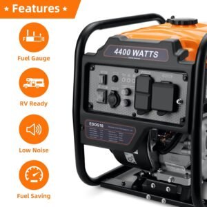 Power Equipment 4400 Watts Inverter Generator Gas Powered, Portable Open Frame Generator, Low Noise with ECO Mode, RV Ready, Emergency Home Backup GAS-4400