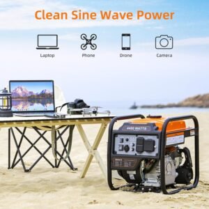 Power Equipment 4400 Watts Inverter Generator Gas Powered, Portable Open Frame Generator, Low Noise with ECO Mode, RV Ready, Emergency Home Backup GAS-4400