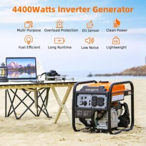 4400-Watts Inverter Generator, Open Frame Generator Gas Powered, Emergency Home Backup, RV Ready 30A Outlet, EPA Compliment G-4400