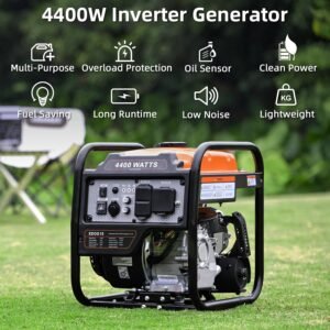 Power Equipment 4400 Watts Inverter Generator Gas Powered, Portable Open Frame Generator, Low Noise with ECO Mode, RV Ready, Emergency Home Backup GAS-4400