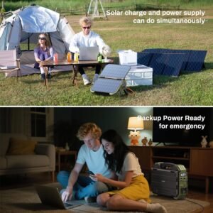 BROWEY 1600W (3200W Peak) Portable Power Station with Built-in Solar Panel Green